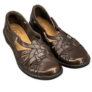 Clarks Bendables Brown Leather Comfort Flat Loafers Women 9N